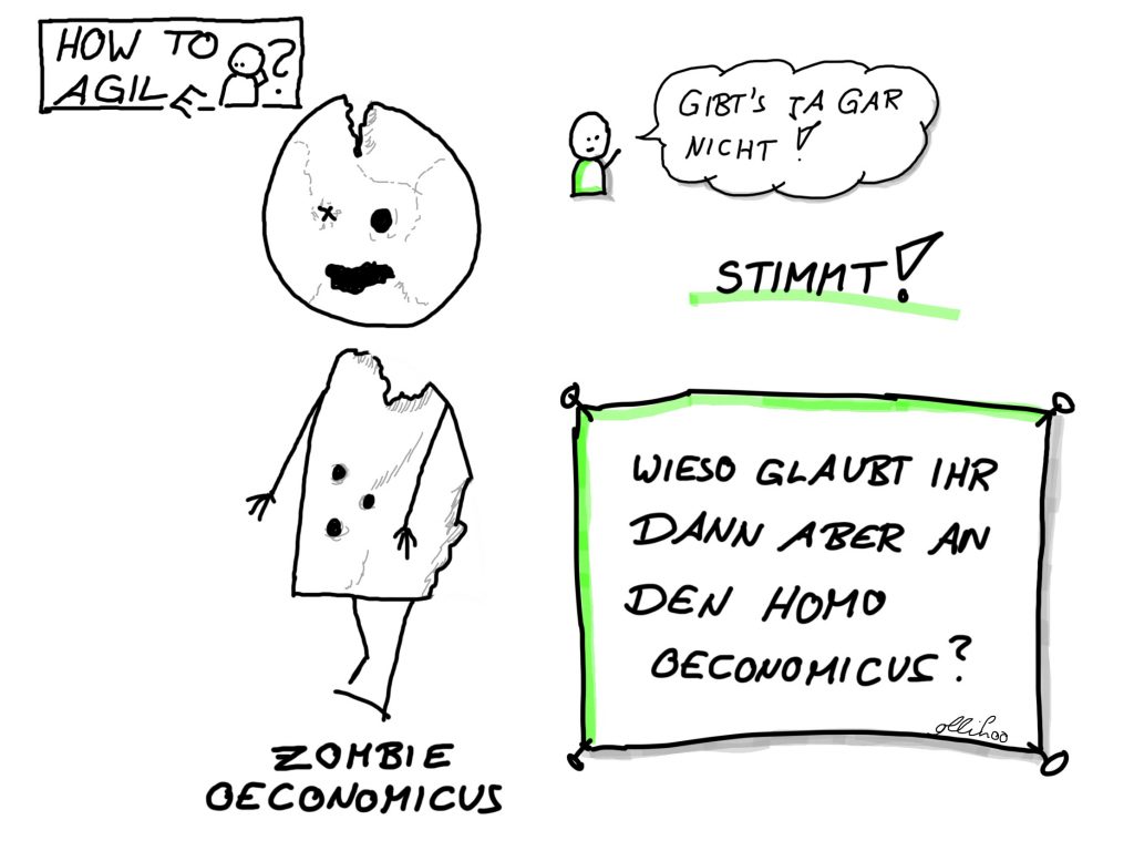 Sketchnote: Zombie Oeconomicus - "Gibt's ja gar nicht!" - Stimmt! - Wieso glaubt Ihr dann aber an den Homo Oeconomicus?
